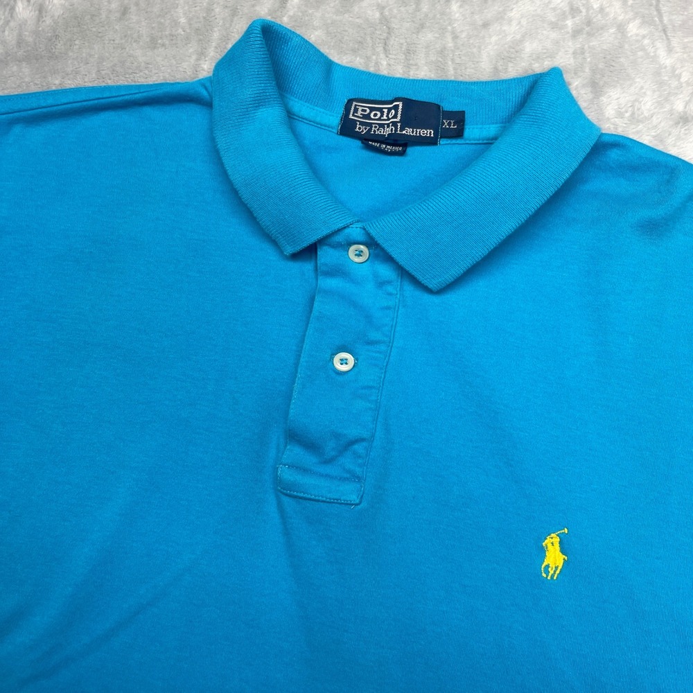 Polo Ralph Lauren Mens XL Blue Short Sleeve Cotton Polo Shirt Yellow Pony Y2K